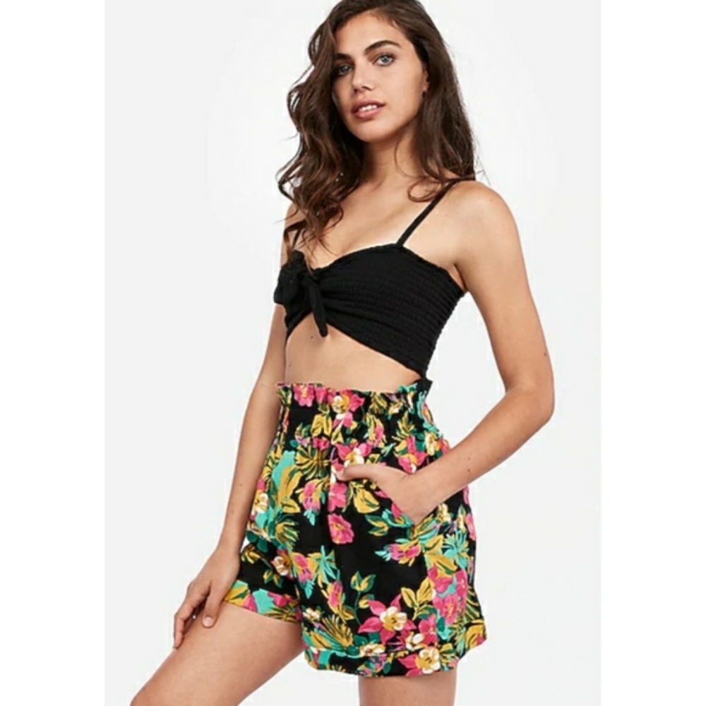 Express Black Floral High Waist Shorts